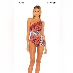 Beach Riot Red and White One-Shoulder Swimsuit